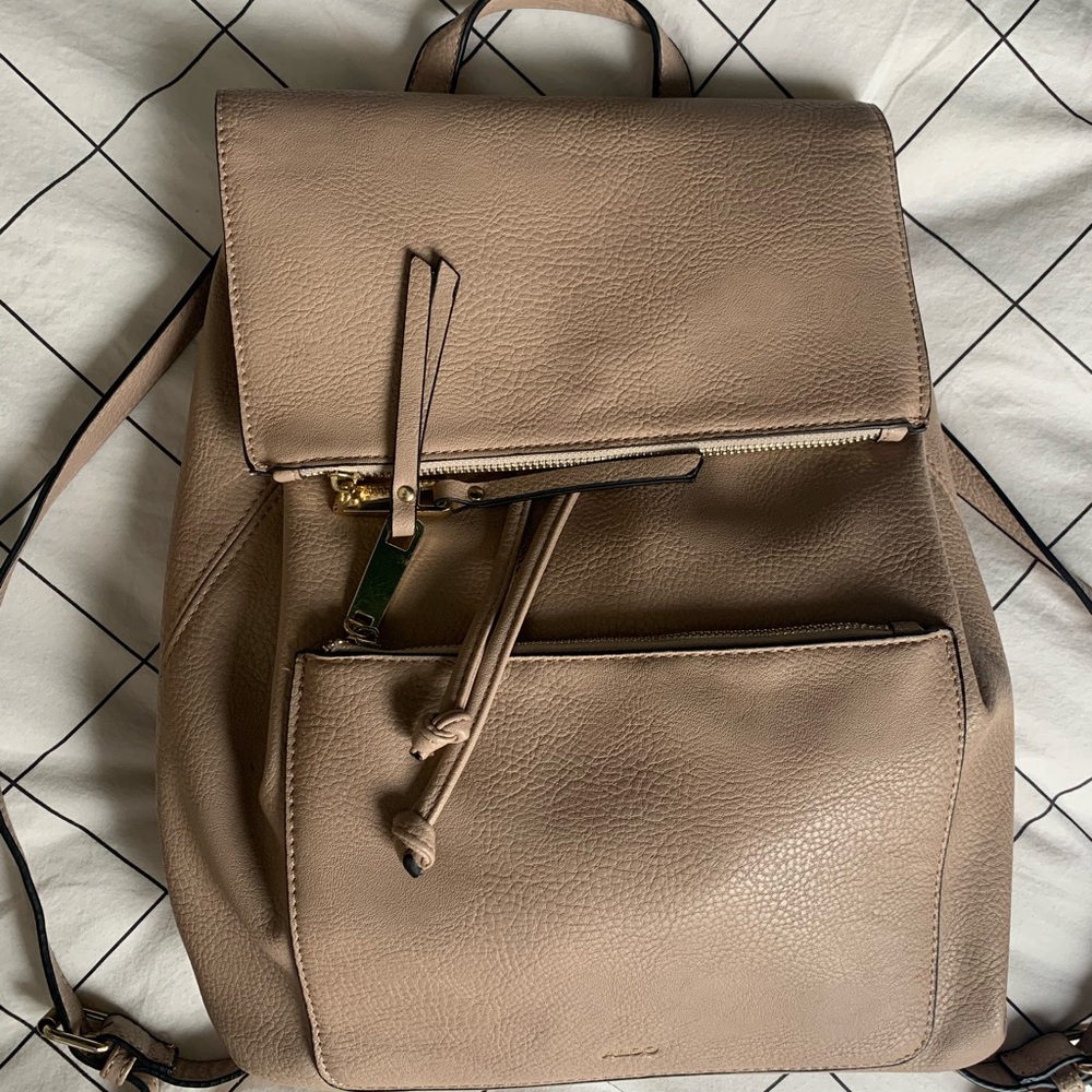 Beige faux leather backpack